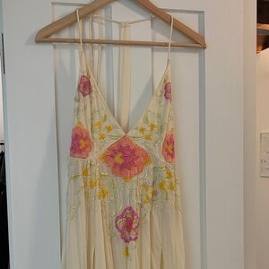Free People Cream Dress with Pink and Yellow Floral Embroidery